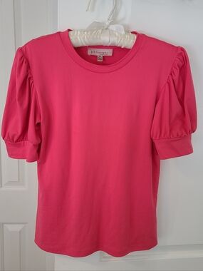 Philosophy Pink Puff Sleeve Crew Neck Top Size S